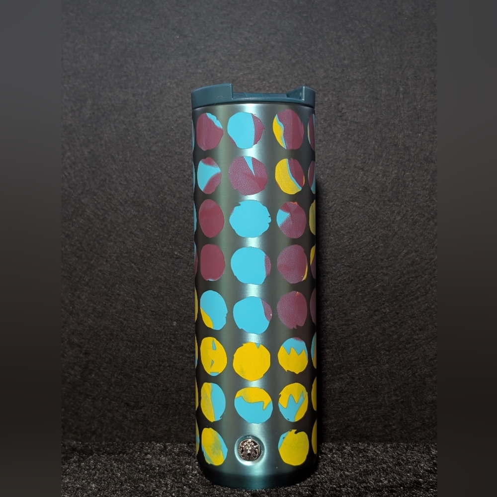 Starbucks 16oz Blue Tumbler with Colorful Dots